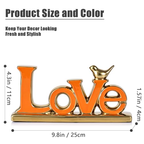 Love Sign Decoration,Orange and Gold Love Signs for Home Decor,Gold Bird Sculpture Personalized Love Decor,Gold Style Figurine Decorative Ornaments for Living Room,Bedroom,Cabinets (Love, Orange) - color: Orange, style: Love