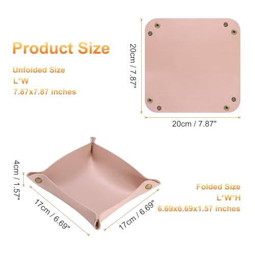 HARFINGTON 4pcs PU Leather Valet Tray Unisex Folding Small Catchall Tray Portable Entryway Table Tray Nightstand Bedside Desk Tray for Key Wallet Watch Coin Jewelry Dice, Pink - color: Pink