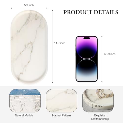Koville White Marble Tray with Gold Pattern for Bathroom Counter, Stone Trays for Home Decor Marble Vanity Tray, Stone Storage Trays for Perfume, Jewelry, Decorative Tray for Dresser Organizer - color: White Golden Calacatta, size: 12" x 6" x 0.7"