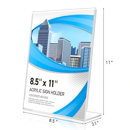 Eocnrhe Acrylic Sign Holder 8.5 x 11 12 Pack, Double-Sided Clear Sign Holder Plastic Stands for Display, Table Sign Stands, L Shape Flyer Holder