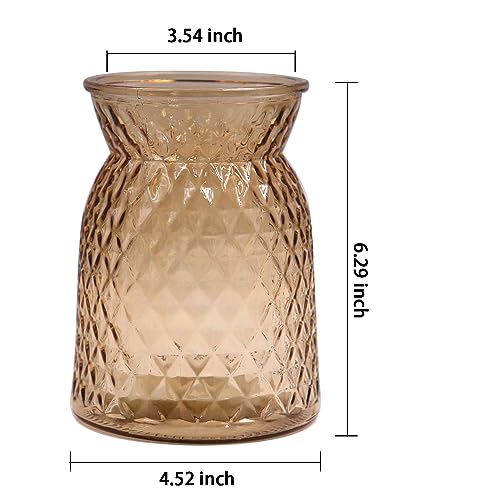 OFFIDIX Glass Vase,6.2 * 3.5in Large Mouth Shape Geometric Faceted Design Flower Vase for Weddings,Events,Decorating,Office,Home Decor - color: Yellow-2