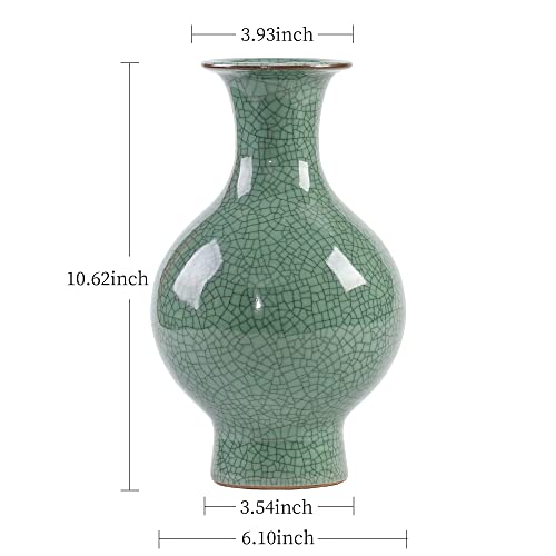 11.2Inches Chinese Ceramic Art Handmade Antique ice Crack Glaze Chinese vases Big China Porcelain Flower Bottle Green Vase for Flowers Home Decoration - color: Green02