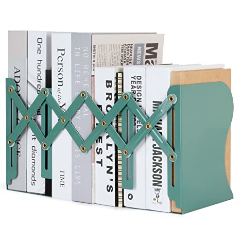 Adjustable Metal Bookends Heavy Duty for Shelves, 2 Dividers, Anti-Slip Design Expandable Book Ends for Desk, Office(Dark Green, 19 inches Max) - color: Dark Green
