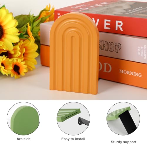 JarThenaAMCS 6Pcs Boho Arch Wood Bookends Colorful Book Stand Non Skid Decorative Rainbow Book Ends for Holding Books Movies CDs