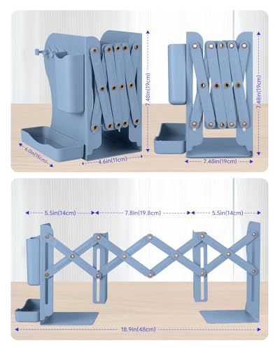 Honagu Adjustable Bookends, Metal Book Ends for Shelves Heavy Book, Bookend for Home, Office, Books, Papers, Book Stopper with Removable Hook, Pen Holder, Gifts for Students, Teachers（Dark Blue） - color: Dark Blue
