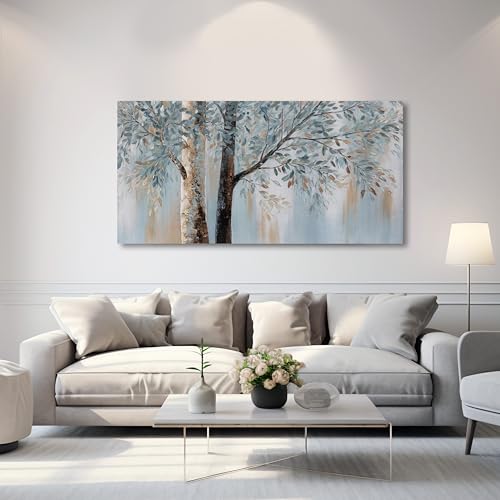 Abstract Wall Art Wall Decor Abstract Tree Painting Wall Decor Modern Retro Home Decor Blue Canvas Painting Framed Artwork for Living Room Bedroom Office 20" x 40" - color: Blue, size: 40"L x 20"W