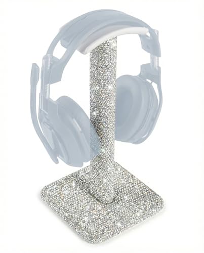 Silver Rhinestone Headphone Stand – Bling Crystal Headset Holder for Y2K Gaming Desk Setup – Sturdy Weighted Metal Base with Soft TPU Rest – Sparkly Luxury Gift for Women & Teen Girls (Silver) - color: Silver Sparkle