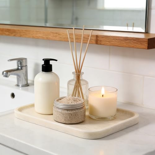Koville Marble Tray, 12"x8" Marble Vanity Tray for Countertop Bathroom Kitchen Dresser, Decorative Catchall Trays for Perfume Jewelry, Rectangular Stone Serving Tray(Navona) - color: Ivory