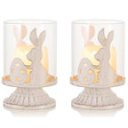 Sziqiqi Pillar Candle Holders for Easter - Bunny Decorations for Tealights Rabbit Candle Holder for Table Centerpieces Distressed White Easter Gifts for Family Party Events