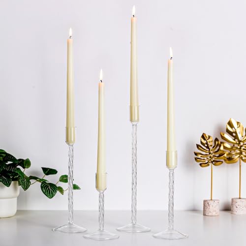 Hewory Glass Taper Candle Holders: 4 Pcs Clear Vintage Candlestick Holders Tall Candle Sticks Holder Decor, Glass Candle Holder for Table Centerpiece Wedding Christmas Advent Holiday Party Decorations - color: Clear