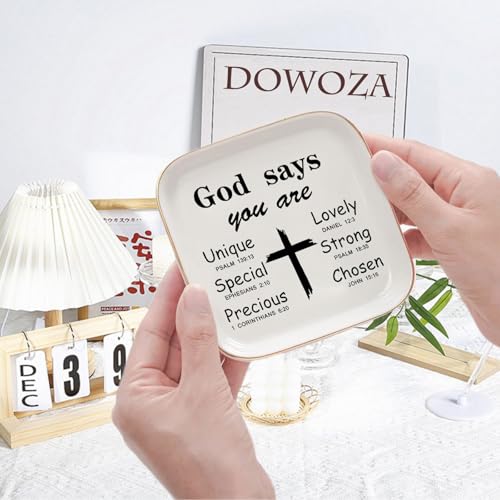 Christian Gifts for Women Birthday, Inspirational Gifts for Women Friends, Religious Spiritual Gifts for Her Mom Girl Female Coworker Sister Christian Trinket Dish Tray Jewelry Plate - style: Religious Gifts - God Says
