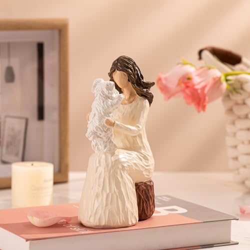 Woman with Dog Figurines, Westie Gifts for Dog Lovers, Ideal for Birthday, Thanksgiving, Christmas, White Hand-Painted Sculpture for Home Office Tabletop Shelf Decor - style: Westie