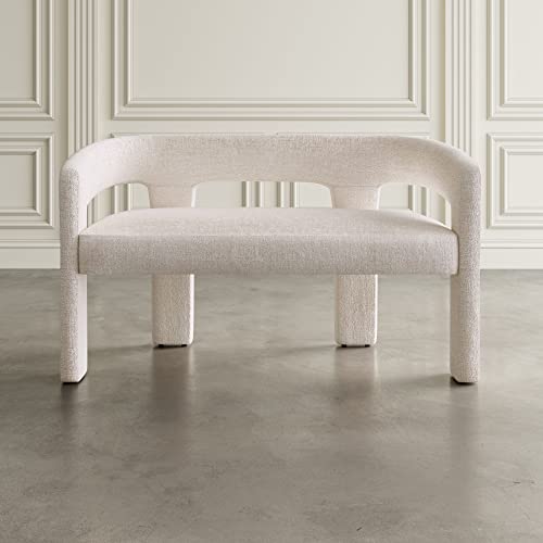 Jofran Gwen Modern Luxury Jacquard Fabric Upholstered Hallway Bedroom Sculpture Bench, 49" W X 22" D X 29.5" H, Natural - color: Natural