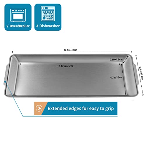 3 Pcs 304 Stainless Steel Serving Platters, 12.6" Rectangle Dinner Plates, Brushed Nickel Organizer Tray for Camping, BBQ, Party, Buffet, Appetizer or Decorations