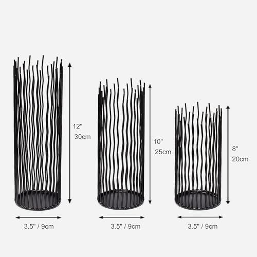 Candle Holders Set of 3 Black Metal Iron Pillar Candlestick Modern Indoor and Outdoor Candlestick Holders for Table Centerpiece Fireplace Mantel Decoration,Home,Party, Wedding,Dining Room Decor - color: Metal-black, size: 3 Pack