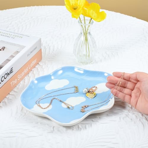 Koythin Jewelry Tray, Ceramic Jewelry Dish Trinket Tray Organizer, Clouds Aesthetic Decorative for Kitchen, Bathroom (Blue Sky and White Clouds) - color: Blue Sky and White Clouds