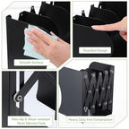 2PCS Heavy Duty Metal Bookends, Adjustable Book Organizer for Shelves & Desk with Non-Slip Pads, 3 Compartments, Extends up to 19 inches, Office & Home Use (Black)