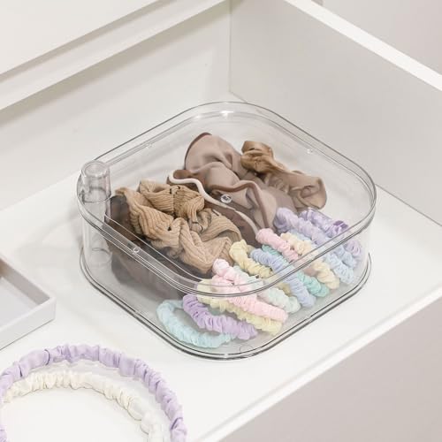 FABROK Large Rotating Hair Accessories Organizer for Girls, Clear Hair Product Holder for Women Headbands, Scrunchies, Clip, Ties, Brushes, Plastic Vanity Storage Box for Jewelry and Makeup - size: 1-Layer