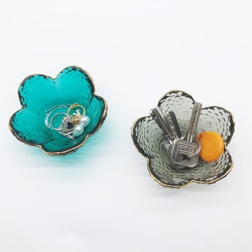 Green Flower Ring Jewelry Tray, Small Glass Jewelry Dish for Women, Room Decor Trinket Tray for Earrings Necklaces, Wedding Engagement Ring Holder, Key Dish Jewelry Plate Bowl Gift - color: Green