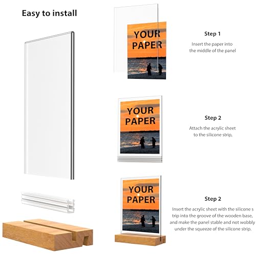 Acrylic Sign Holder with Wood Base 8.5x11 Inch Vertical and Slant Displays (5 Pack 8.5*11") - size: 5 Pack 8.5*11"