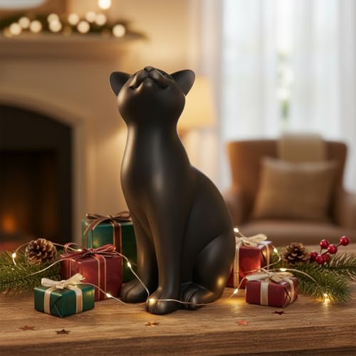 Comfy Hour 9" Cat Statue for Home Decor, Decorative Black Cat Figurines, Artisan Crafted Sitting Feline Sculpture, Unique Cat Lover Present for Women, Polyresin Desktop Accent, 1 Unit