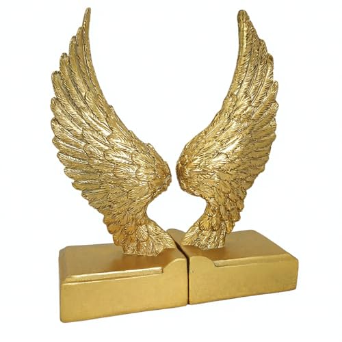 Vintage Gold Bookends with Angel Wings Decor, Home Decor for Book Shelf Table & Desks,1 Pair/2 Piece for Men Women - color: Gold Angel Wings