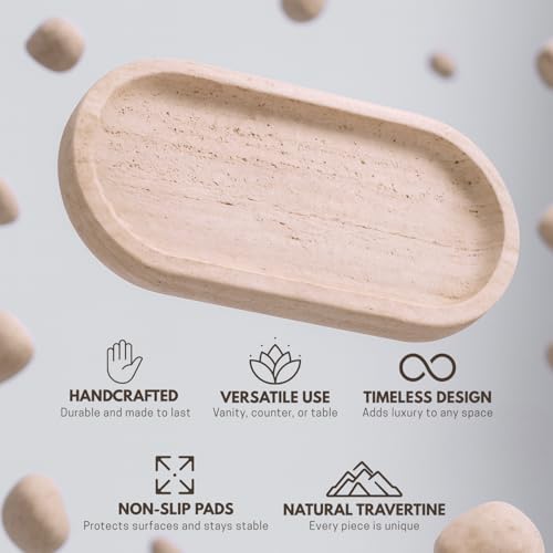 Handcrafted Travertine Tray – Bathroom Counter Organizer, Jewelry Tray, Perfume Organizer & Decorative Tray for Vanity Accessories, Coffee Table Decor & Bathroom Countertop (Oval, Natural) - color: Natural, size: 11.8" x 5.9" x 0.8"