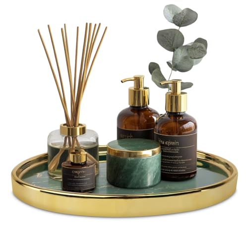 Ceramic Vanity Tray for Bathroom, Jewelry, and Makeup – Decorative Organizer Tray for Countertops, Dresser, or Sink – Elegant Green Round Design, Durable & Stylish Storage Solution - color: Green, size: 10.2"