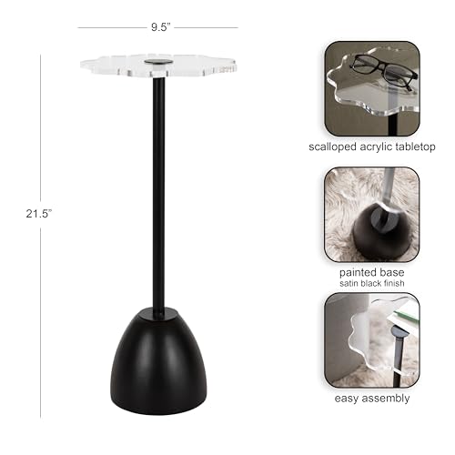 Kate and Laurel Acari Modern Pedestal Drink Table, 10 x 10 x 22, Clear Acrylic and Black, Decorative End Table with Scalloped Acrylic Tabletop for Use as Small Plant Stand or Cute Living Room Accent