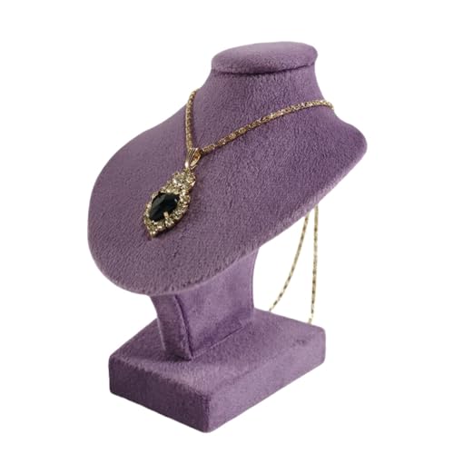 Mini Pendant Jewelry Display Stand Bust White PU Holder Black Velvet Mannequin Necklace Stand Wooden Portrait Model 12cm (Taro Purple) - color: Taro Purple