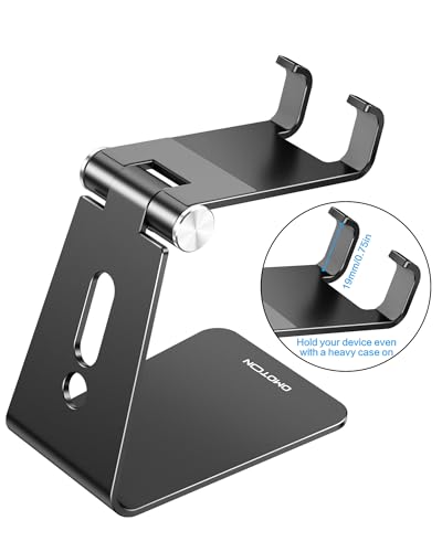 OMOTON Adjustable Cell Phone Stand, C2 Aluminum Desktop Phone Holder Dock Compatible with iPhone 15 14 13 Xs XR 8 Plus 7 6, Samsung Galaxy, Google Pixel, Android Phones, Black - color: Black
