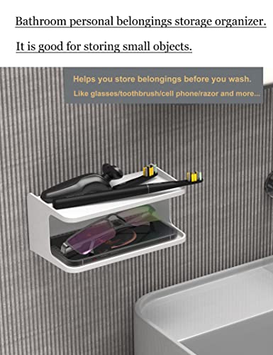 2-Shelf Bedside Shelf Organizer, Modern/Contemporary Style, Wall Mount, Double Tray Holder for Bedroom, Bathroom, Electronic Devices, Personal Items - color: White