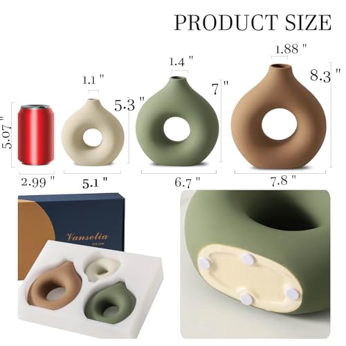 Vanselia Ceramic Vase Home Table Decor - Flower Vases Set of 3 Small Living Room Centerpiece Decorations for Shelf Bedroom Office Kitchen Dining Desk Modern Aesthetic Farmhouse Decorative (Brown) - color: Brown