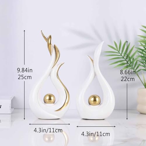2PCS White and Gold Abstract Ceramic Sculptures – Modern Home Decor Accents and Centerpieces for Coffee Table, Shelf, Dining Room, Kitchen, Tv Stand, Entryway Or Desktop Display