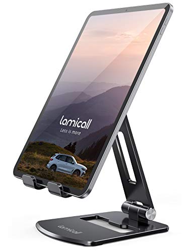 Lamicall Adjustable Tablet Stand Holder - Foldable Phone Dock, 360°Rotating Desktop Tablet Mount Gifts, for 4.7-13" Tablets, iPad Pro 11, 12.9 Air Mini, Tabs, Kindle, iPhone Air 17 Pro Max, Black - color: Black