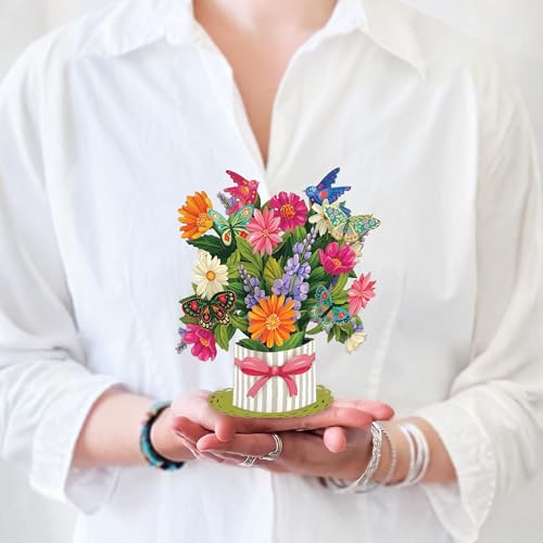 Freshcut Paper Pop Up Cards, Mini Enchanted Garden, 6 Inch Life Sized Forever Flower Bouquet 3D Popup Greeting Card, Birthday Cards, Thank You Card, Blank Notecard & Envelope - color: Enchanted Garden, size: Mini