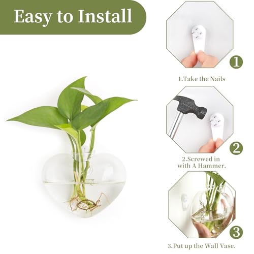 XXXFLOWER Wall Hanging Glass Terrariums，Clear Planters Propagation Station Glass Flower Vase,Air Plant Terrariums for Hydroponic Plants,Home Office Decor,Gifts,Heart-Shaped Set of 4 - size: 4 Love Wall Hanging