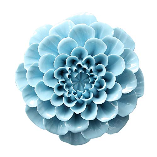 AMERRY Ceramic Flower Wall Art, Artificial 3D Hanging Sculpture, Porcelain Flower Wall Decor for Home Office, Blue Paeonia Lactiflora, 2.95" - color: Blue,Paeonia lactiflora，2.95"