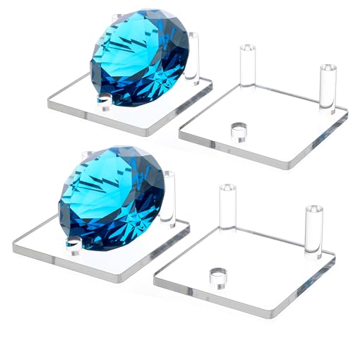 Jusalpha 4 PC Clear Acrylic Rock Display Stand - Three-Peg Display Easel Stands for Fossil Coral Geodes Rock Mineral Agate, Crystal Display Stand with Square Base (Small)