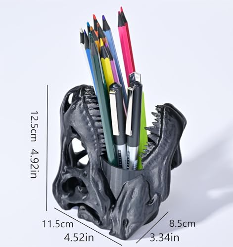 Dinosaur Pen Holder, Dinosaur Skull Figurine Pencil Holder for Office Desk Decor, Funny Easter Gifts for Men Boys Room Decor, Cool Black T-Rex Desktop Organizer - color: Black, size: Dinosaur Head