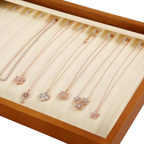 13 Hooks Necklace Organizer Large Jewelry Trays for Drawers Stackable Necklace Pendant Jewelry Display for Vendors Jewelry Drawer Organizer Inserts (13.78" L x 9.45" W x 1.18" H) Old Lace - color: Old Lace, size: Necklace Tray1-W 9.45" x H 1.18"x L 13.78"