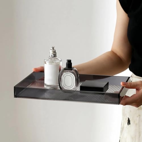 12"x8"Bathroom Vanity Tray for Counter,Black Acrylic Perfume Tray for Dresser,Kitchen soap Dispenser Tray,Coffee Table Tray Decor,Lucite Jewelry Candle Valet Tray,Toilet Organizer - size: 11.8" x 7.9" x 1.3"