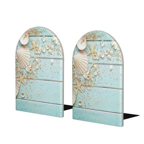 Summer Nautical Starfish Bookends Decorative Beach Wooden Book Ends for Shelves Heavy Books Holder Organizer Non-Slip Desk Book End for Kids Office School Kitchen Home Desktop Decor 1 Pairs - color: Nautical