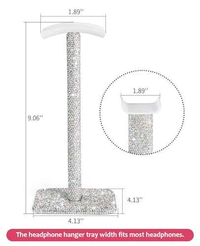 Silver Rhinestone Headphone Stand – Bling Crystal Headset Holder for Y2K Gaming Desk Setup – Sturdy Weighted Metal Base with Soft TPU Rest – Sparkly Luxury Gift for Women & Teen Girls (Silver) - color: Silver Sparkle