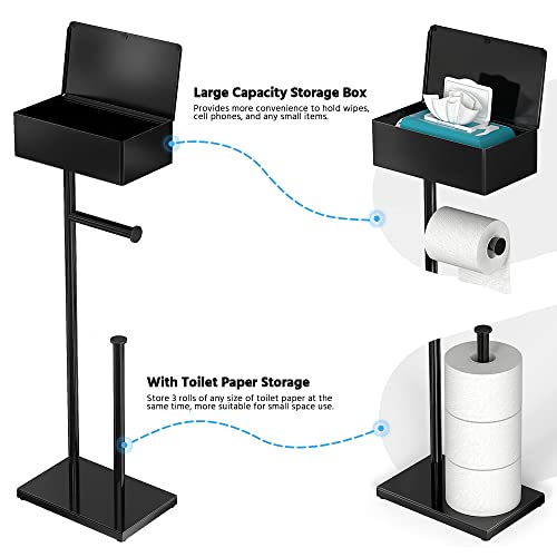 CISILY Black Toilet Paper Holder Stand with Storage Shelf, Free Standing Toilet Paper Roll Holders, Bathroom Toliet Tissue Holder Accessories Essentials - color: Black, size: With Storage