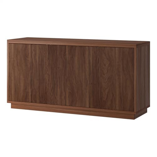 Henn&Hart Fluted TV Stand for TVs up to 55'' with 3 Swing Out Ribbed Doors and Adjustable Shelves for Living Room, Family Room, or Office, Medium Walnut - color: Medium Walnut, size: 48" TV Stand