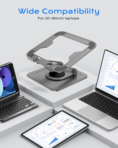 Adjustable Laptop Stand for Desk with 360 Base, Ergonomic Laptop Riser, Mount, Holder Notebook Computer Stand for MacBook Air Pro, HP, Dell, XPS, HP 16" Laptops - Gray - color: Gray