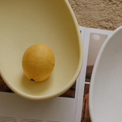 WENSHUO Three-Legs Ceramic Fruit Bowl for Kitchen Counter, Decorative Bowl for Table Décor, 10-inch Oval Large Bowls for Breads (Matte Yellow) - color: Matte Yellow
