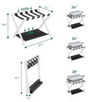 Smuxee White Bamboo Luggage Rack for Guest Room, Foldable Suitcase Stand with Storage Shelf, Easily Assembled Luggage Stand with 5 Nylon Straps for Guest Room Bedroom Hotel - color: White 1PCS