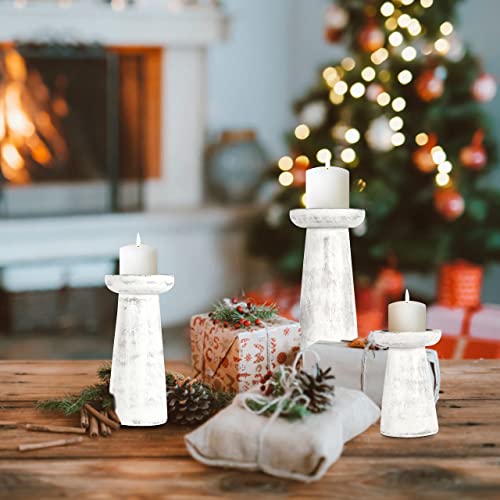 Hand Crafted Wooden Pillar Candle Holder Set of 3, Ideal for LED and Pillar Candle, Gift for Wedding, Christmas, Party, Home, Spa, Reiki, Aromatherapy,Votive Candle Gardens, 10,8,6 Inch, Antique White - color: Antique White, size: 10,8,6 Inch Set of 3 - P